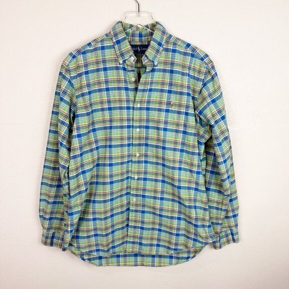 Ralph Lauren Green Polo Button Down Mens Long Sleeve Large - Picture 1 of 6